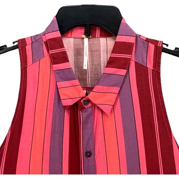 Free People Mackenzie Shirt Womens S Red Pink Striped Sleeveless Wrap Button Top - Picture 4 of 16